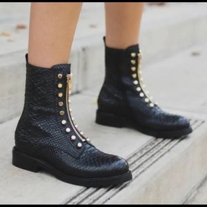 Jeffrey Campbell Gold and Black Combat boots